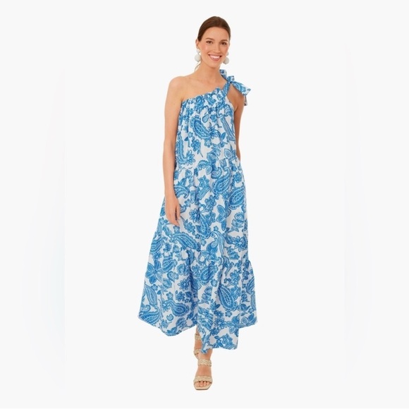 XiRENA Dresses & Skirts - Xirena Maisie Maxi Dress Santorini One Shoulder Blue White Resortwear